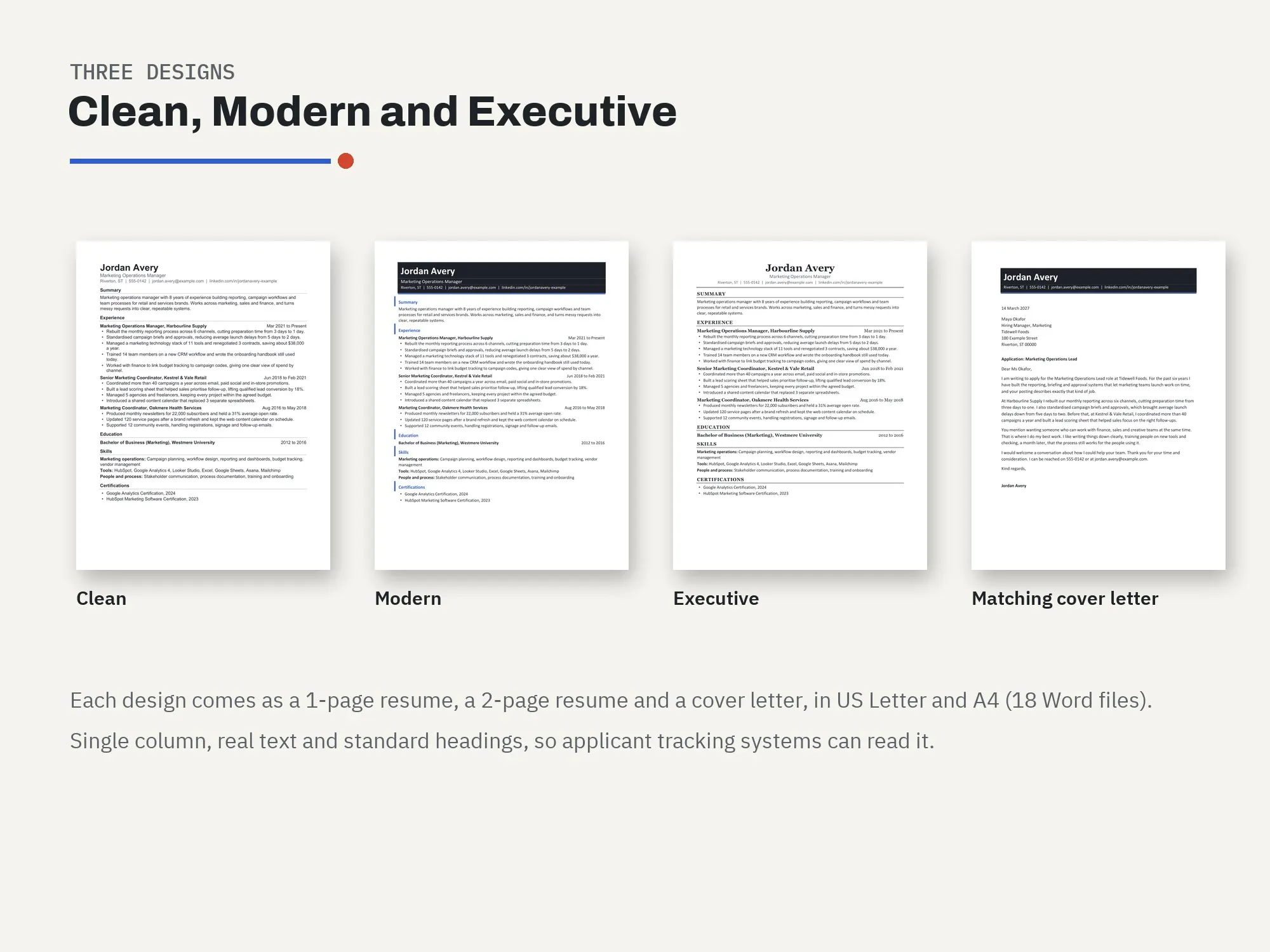 ATS Resume + Cover Letter Templates: designs