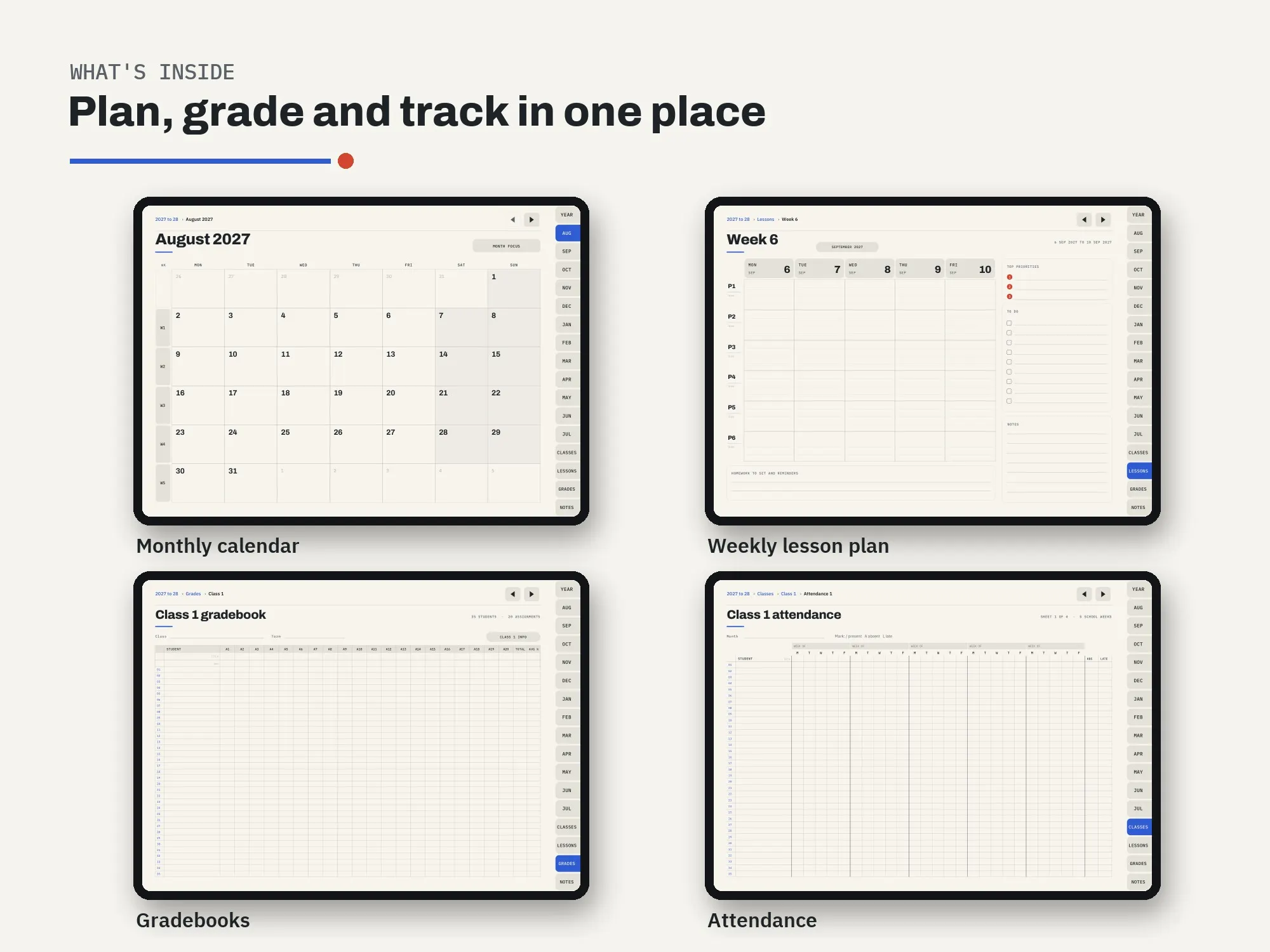 Teacher Planner 2027 to 28: inside pages