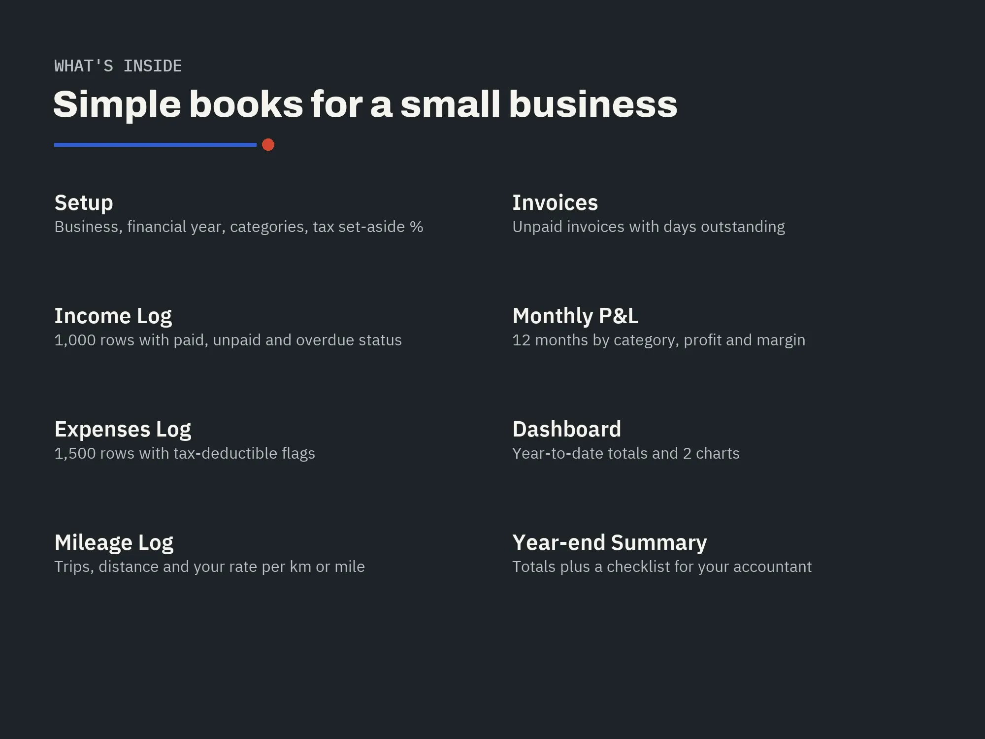 Small Business Bookkeeping Spreadsheet: tabs