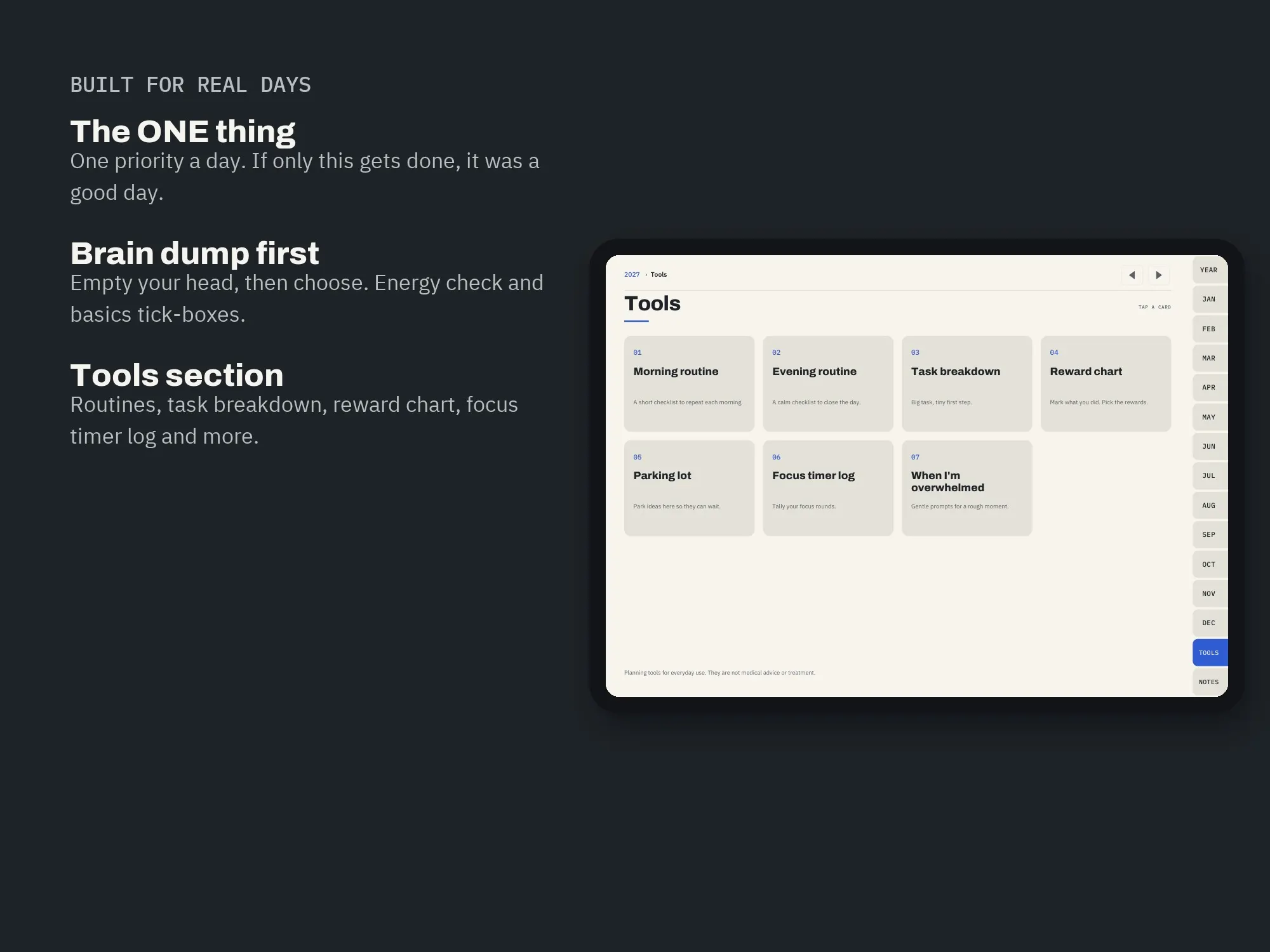 ADHD-Friendly Digital Planner 2027: features
