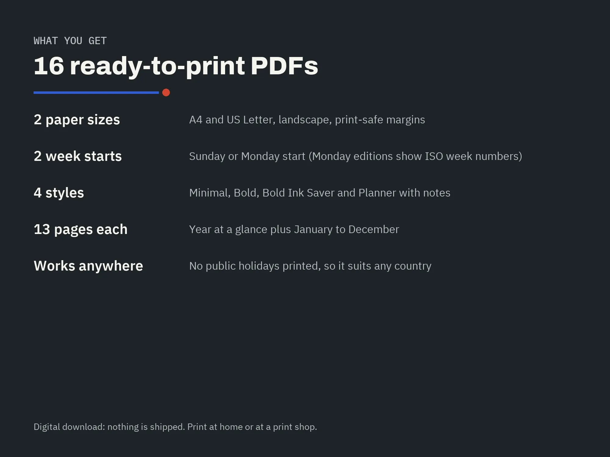 2027 Printable Calendar: what you get